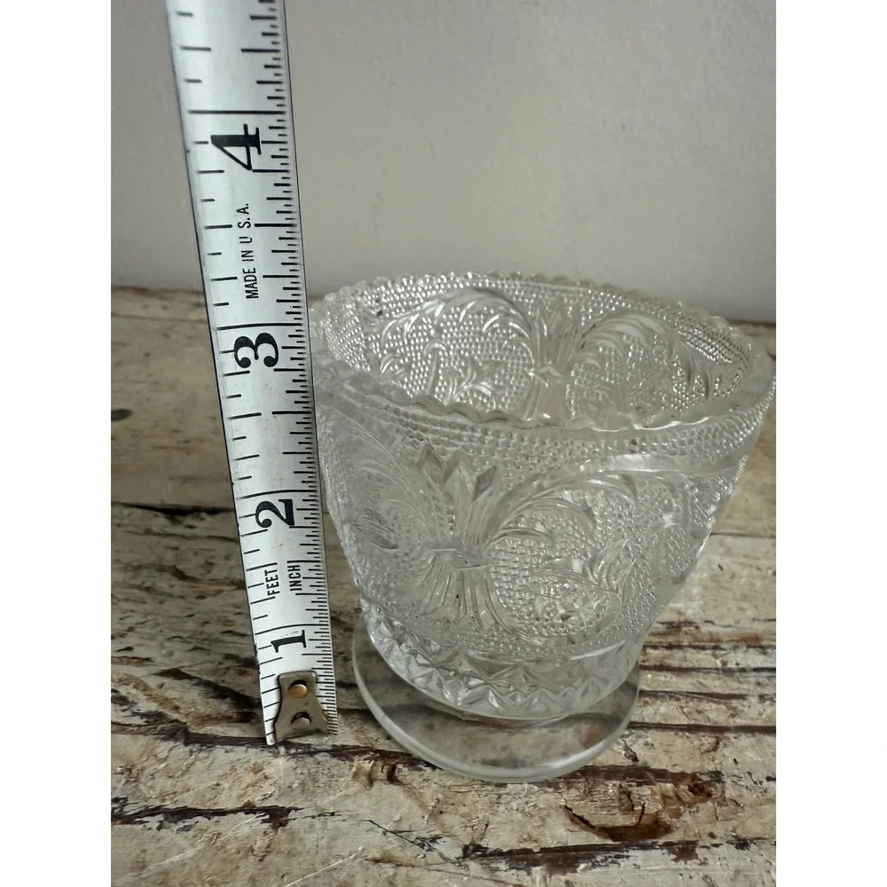 Vintage EAPG Clear Pressed Glass Spooner Floral Scroll Scalloped Rim